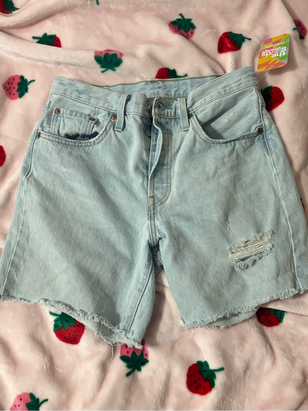 Levi's Pale Blue Distressed Cutoff Denim Shorts